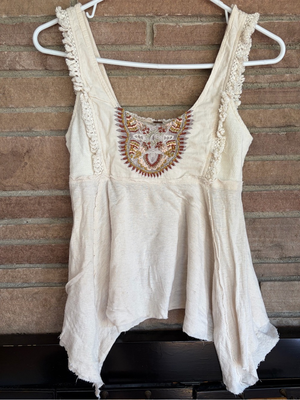 Free People Embroidered Boho Swing Tank Top